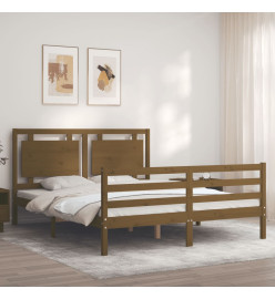 Cadre de lit avec tête de lit marron miel 160x200cm bois massif