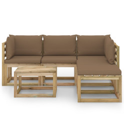 Salon de jardin 6 pcs avec coussins taupe