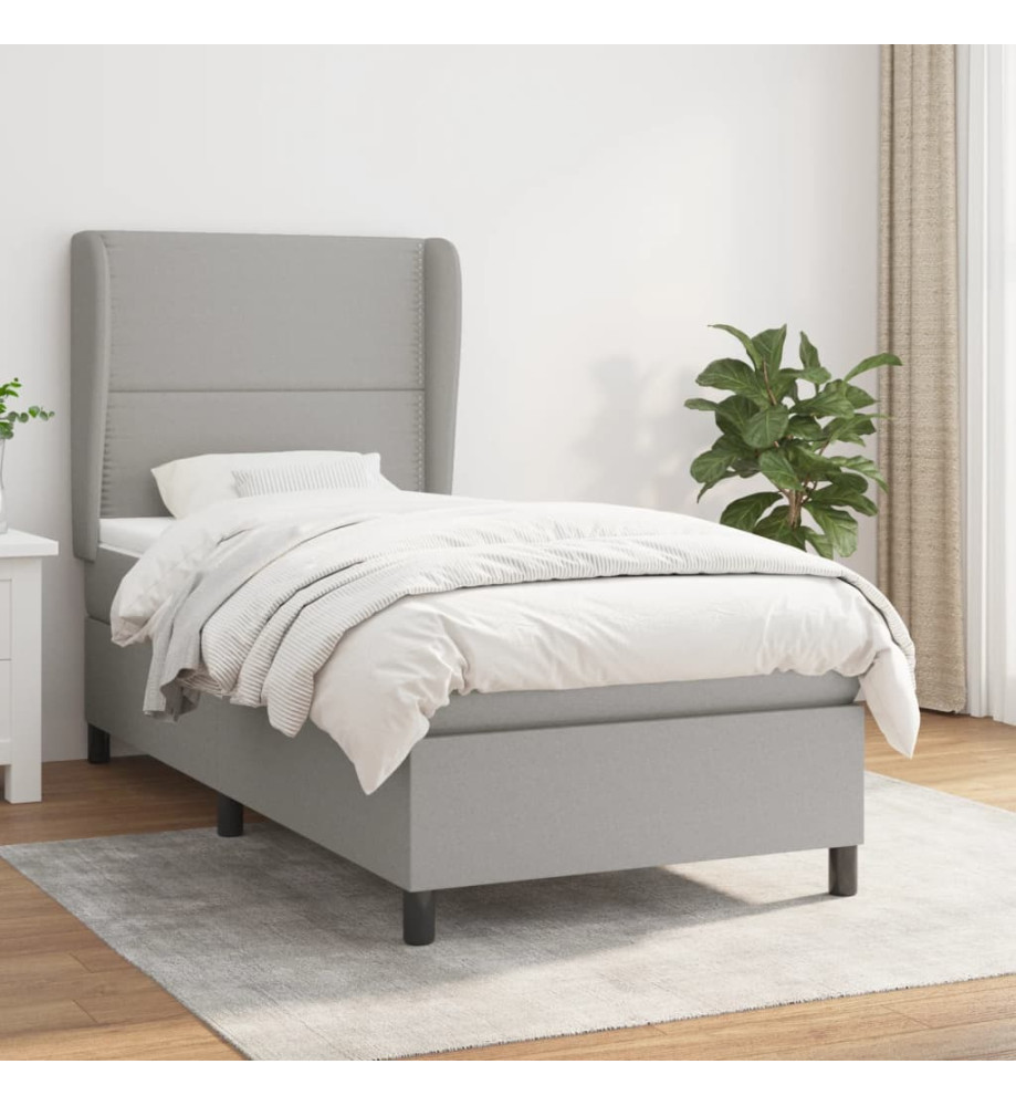 Lit à sommier tapissier avec matelas Gris clair 100x200cm Tissu Lit à sommier tapissier avec matelas Gris clair 100x200cm Tissu