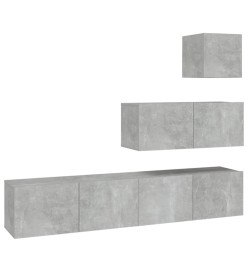 Ensemble de meubles TV 4 pcs Gris béton Bois d'ingénierie