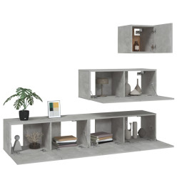 Ensemble de meubles TV 4 pcs Gris béton Bois d'ingénierie