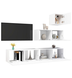 Ensemble de meuble TV 4 pcs Blanc Aggloméré