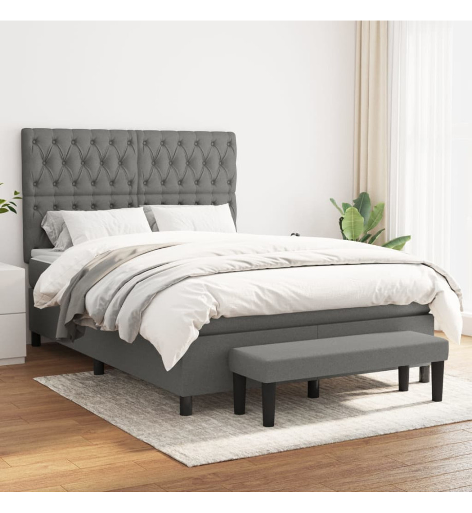 Lit à sommier tapissier avec matelas Gris foncé 140x200cm Tissu Lit à sommier tapissier avec matelas Gris foncé 140x200cm Tissu
