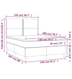 Sommier tapissier et matelas et LED Gris foncé 140x200 cm Tissu