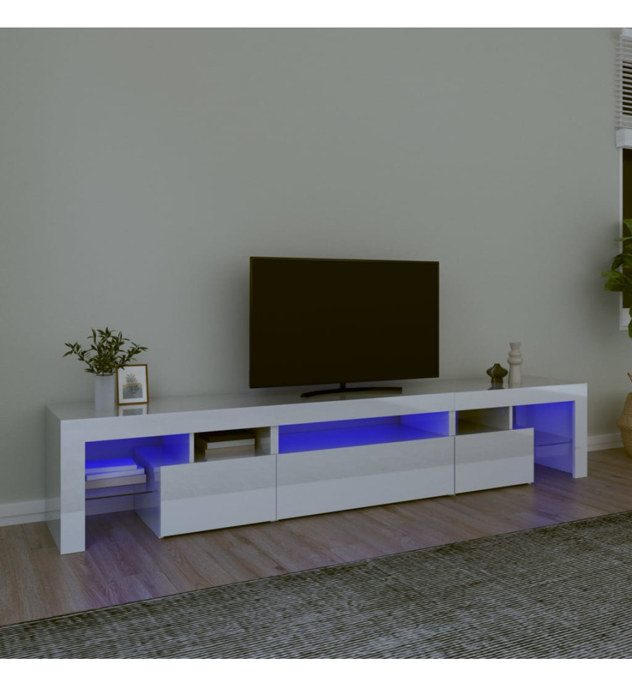 Meuble TV avec lumières LED Blanc brillant 215x36,5x40 cm