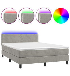 Sommier tapissier matelas et LED Gris clair 140x190 cm Velours