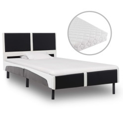 Lit avec matelas Noir et blanc Similicuir 90 x 200 cm