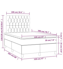 Sommier tapissier et matelas et LED Gris foncé 120x200 cm Tissu