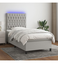 Sommier tapissier matelas et LED Gris clair 100x200 cm Tissu