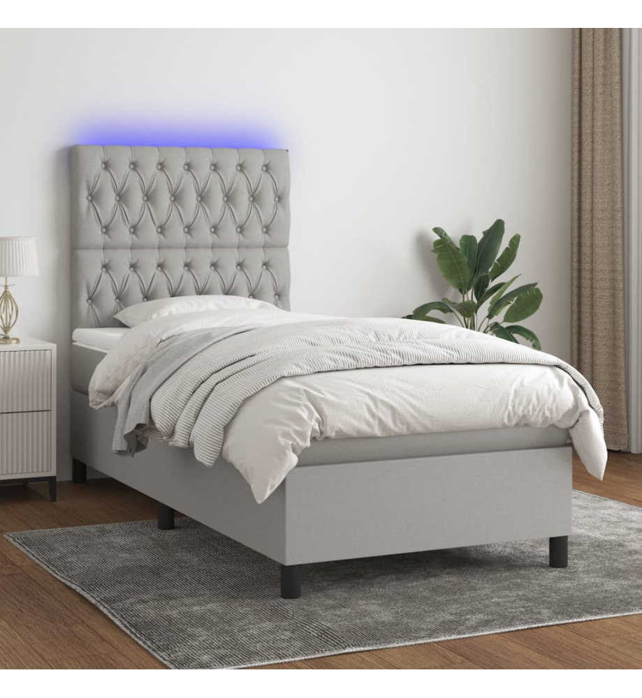 Sommier tapissier matelas et LED Gris clair 100x200 cm Tissu Sommier tapissier matelas et LED Gris clair 100x200 cm Tissu