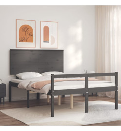Cadre de lit avec tête de lit gris 140x200 cm bois massif