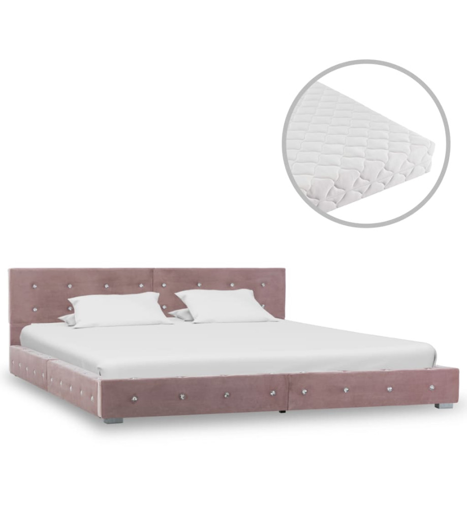Lit avec matelas Rose Velours 160 x 200 cm Lit avec matelas Rose Velours 160 x 200 cm