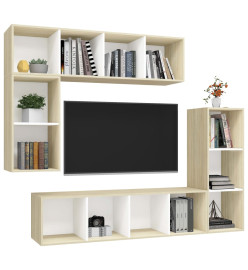 Ensemble meubles TV 4 pcs Blanc/chêne sonoma Bois d'ingénierie