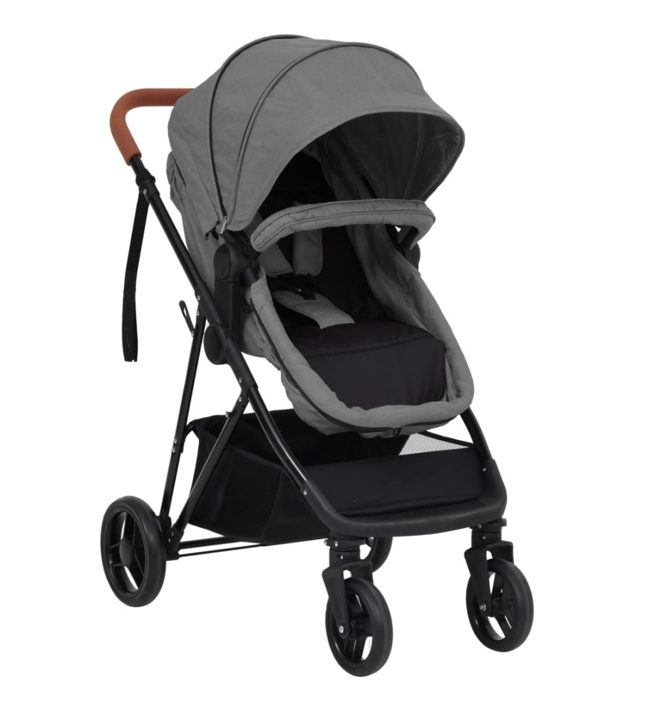 Poussette pour bébé 2-en-1 Gris clair et noir Acier