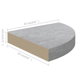 Étagères d'angle murales 2 pcs Gris béton 25x25x3,8 cm MDF