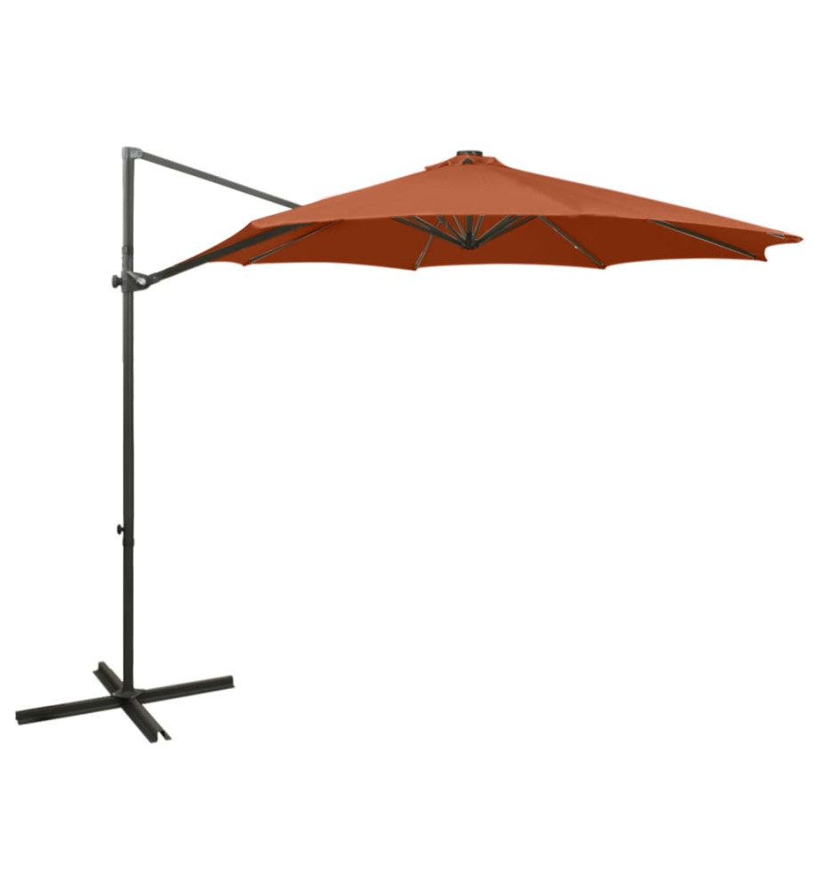 Parasol déporté avec mât et lumières LED Terre cuite 300 cm