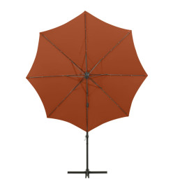 Parasol déporté avec mât et lumières LED Terre cuite 300 cm