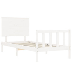 Cadre de lit avec tête de lit blanc 90x200 cm bois massif