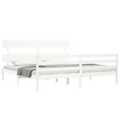 Cadre de lit avec tête de lit blanc 200x200 cm bois massif