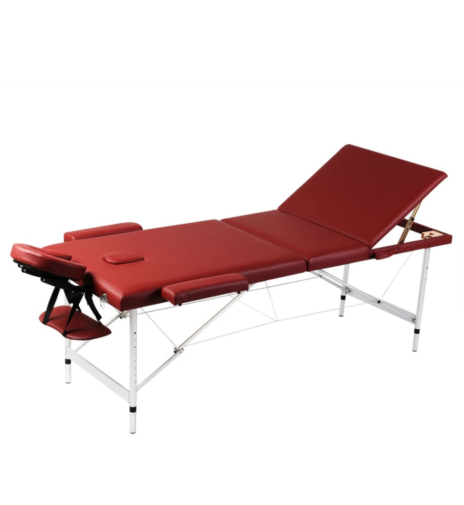 Table pliable de massage Rouge 3 zones avec cadre en aluminium