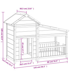 Chenil gris 143x60,5x109 cm bois de pin solide