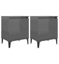 Tables de chevet pieds en métal 2 pcs Gris brillant 40x30x50 cm