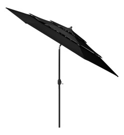 Parasol à 3 niveaux avec mât en aluminium Noir 3 m