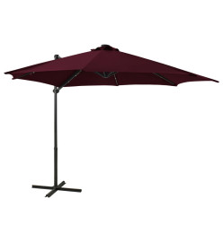 Parasol déporté avec mât et lumières LED Rouge bordeaux 300 cm