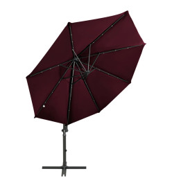 Parasol déporté avec mât et lumières LED Rouge bordeaux 300 cm