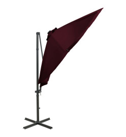 Parasol déporté avec mât et lumières LED Rouge bordeaux 300 cm