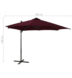 Parasol déporté avec mât et lumières LED Rouge bordeaux 300 cm