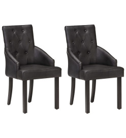 Chaises à manger lot de 2 noir cuir de chèvre véritable