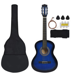 Jeu de guitare classique d'enfant et débutant 8pcs Bleu 3/4 36"