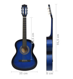 Jeu de guitare classique d'enfant et débutant 8pcs Bleu 3/4 36"