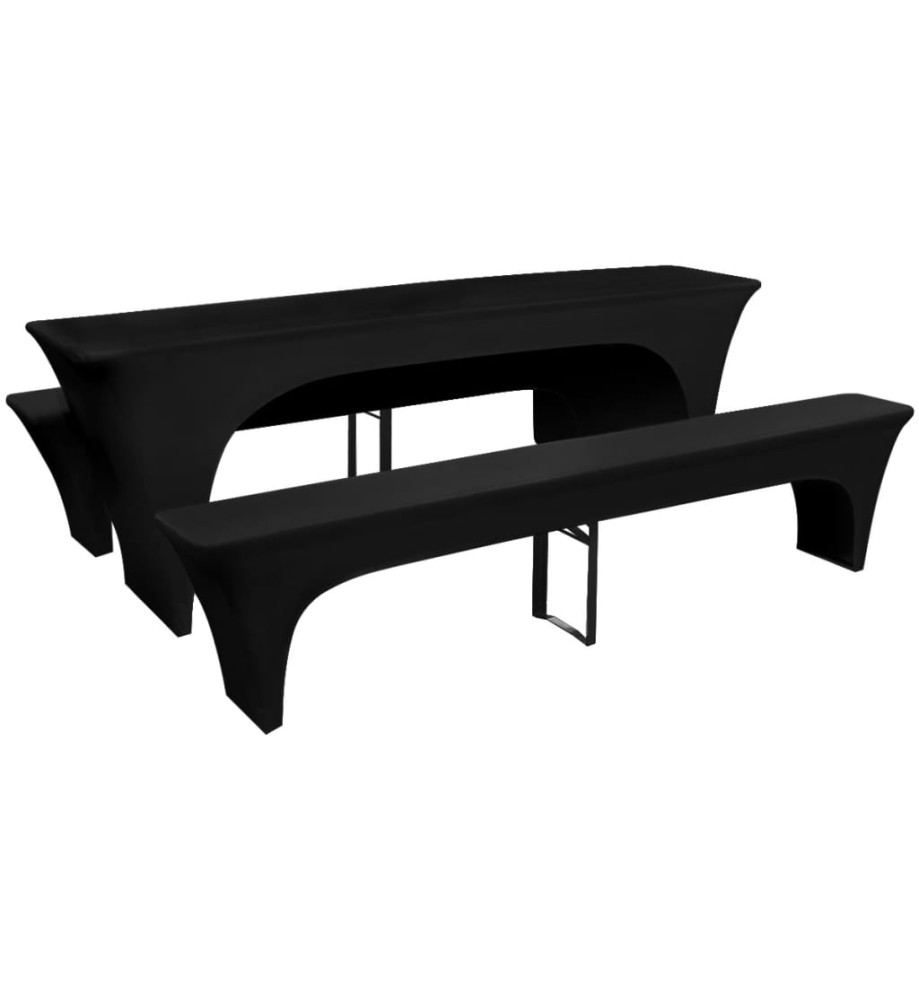 3 housses pour table et bancs de bière Extensible Noir 220 x 70 x 80cm