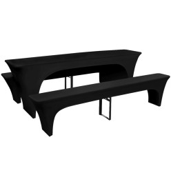 3 housses pour table et bancs de bière Extensible Noir 220 x 70 x 80cm