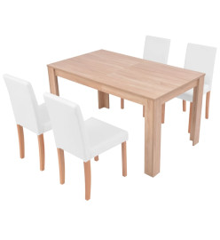 Table et chaises 5 pcs Cuir synthétique Chêne Couleur crème