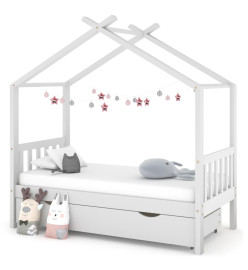 Cadre de lit enfant avec tiroir blanc pin massif 80x160 cm