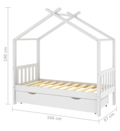 Cadre de lit enfant avec tiroir blanc pin massif 80x160 cm