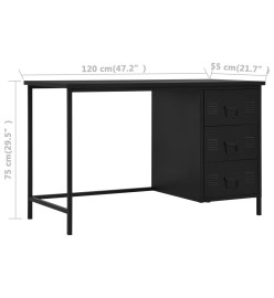 Bureau industriel avec tiroirs Noir 120x55x75 cm Acier