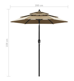 Parasol à 3 niveaux avec mât en aluminium Taupe 2 m