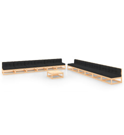 Salon de jardin 13 pcs avec coussins Bois de pin massif