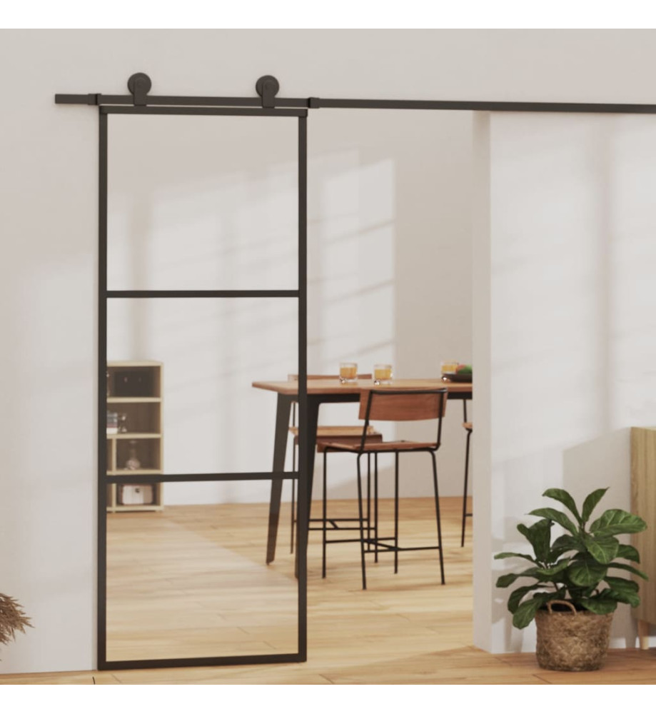 Porte coulissante Verre ESG et aluminium 76x205 cm Noir