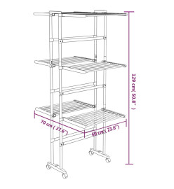 Étagère à linge à 3 niveaux avec roues Argenté 60x70x129 cm
