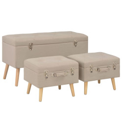 Tabourets de rangement 3 pcs Beige Tissu