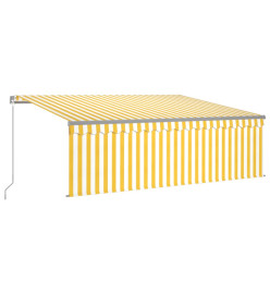 Auvent manuel rétractable avec store et LED 4,5x3 m Jaune blanc