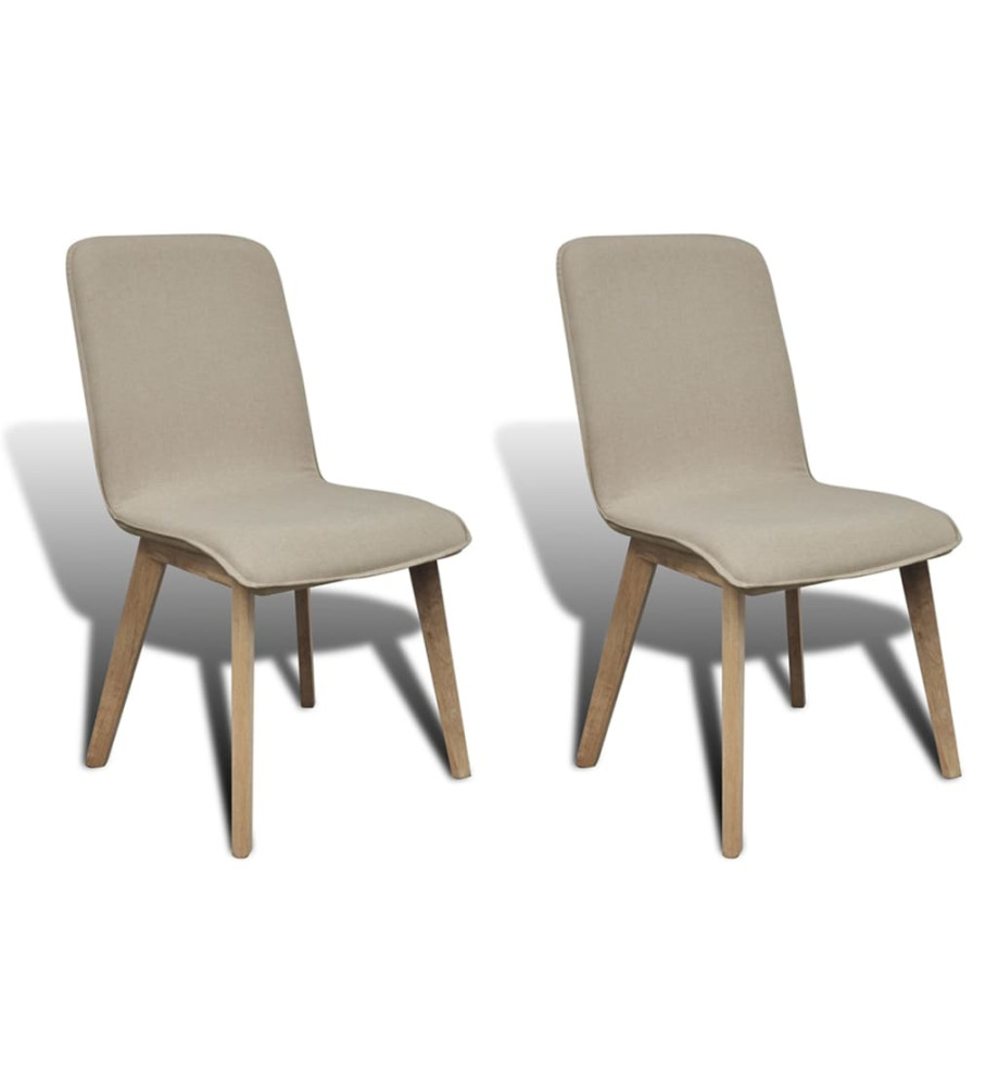 Chaises à manger lot de 2 beige tissu et chêne massif