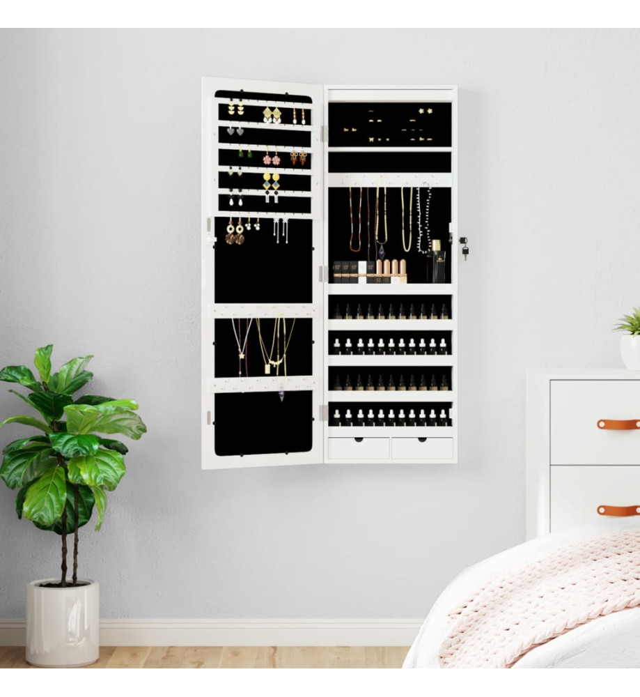 Armoire à bijoux avec miroir et éclairage LED mural blanc