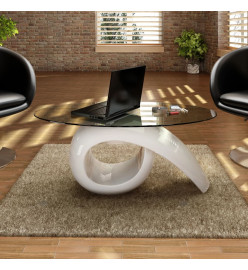 Table basse avec dessus de table en verre ovale Blanc brillant