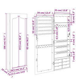 Armoire à bijoux avec miroir murale 37,5x10x106 cm